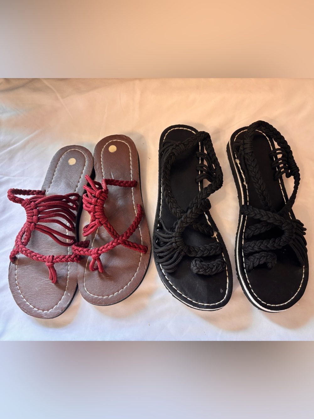 Black and red Braided Strap Sandals - Pair